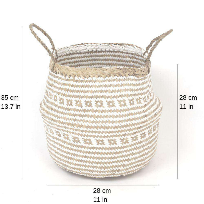 Isak - Seagrass Basket With White Decoration