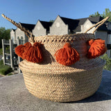 Porta - Seagrass Basket With Orange Pompoms