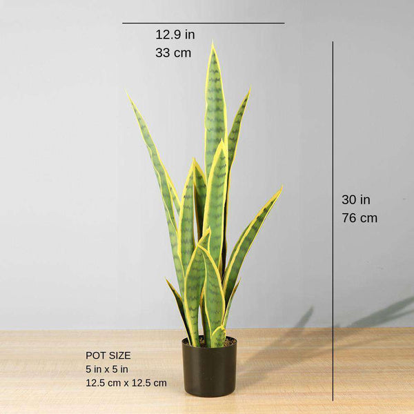 ZORA Artificial Snake Sansevieria Yellow And Green Potted Plant 30'' ArtiPlanto