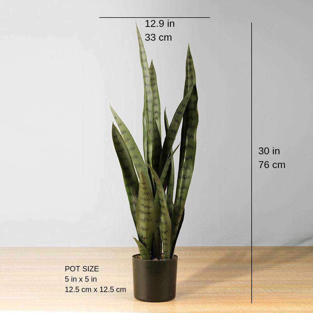 ZORO Artificial Snake Sansevieria Dark Green Potted Plant 30'' ArtiPlanto